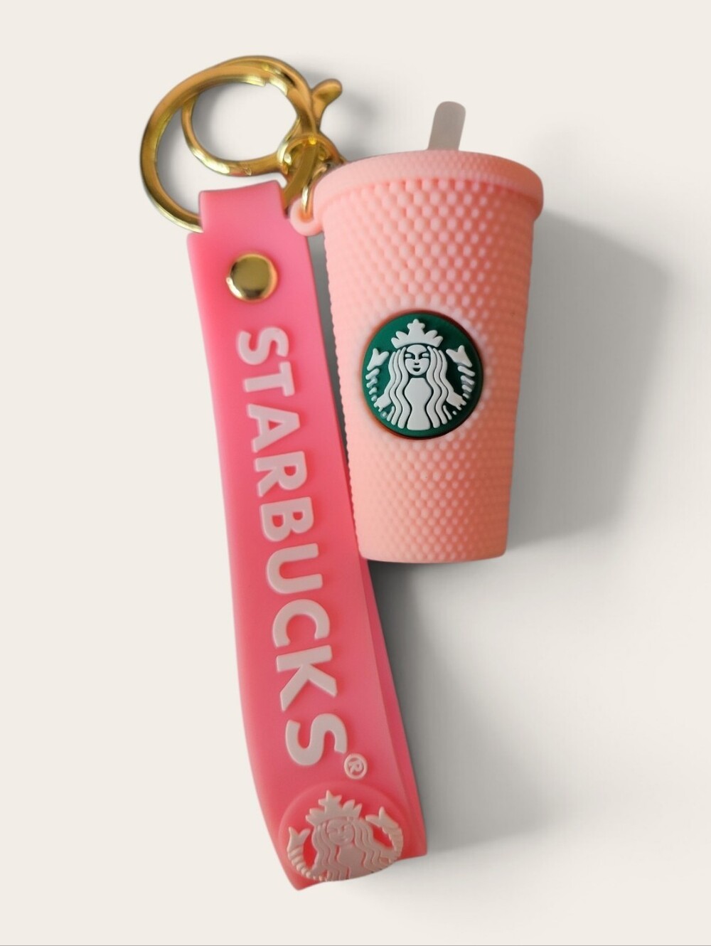Starbucks Pink Silicone Cup Key & Card Holder with Gold Hardware